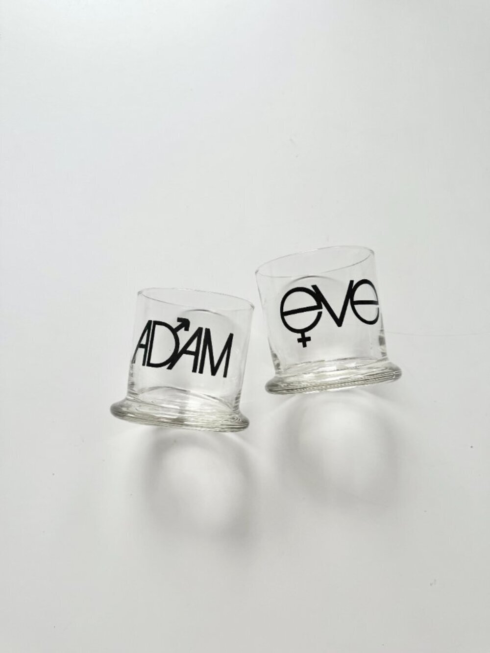 Lot of 2 Vintage 1970's ADAM & EVE Barware Tumblers Drinking Glasses